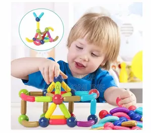 Magnetic Building Sticks and Balls Set 64 PCS Colorful Stem Bar Blocks