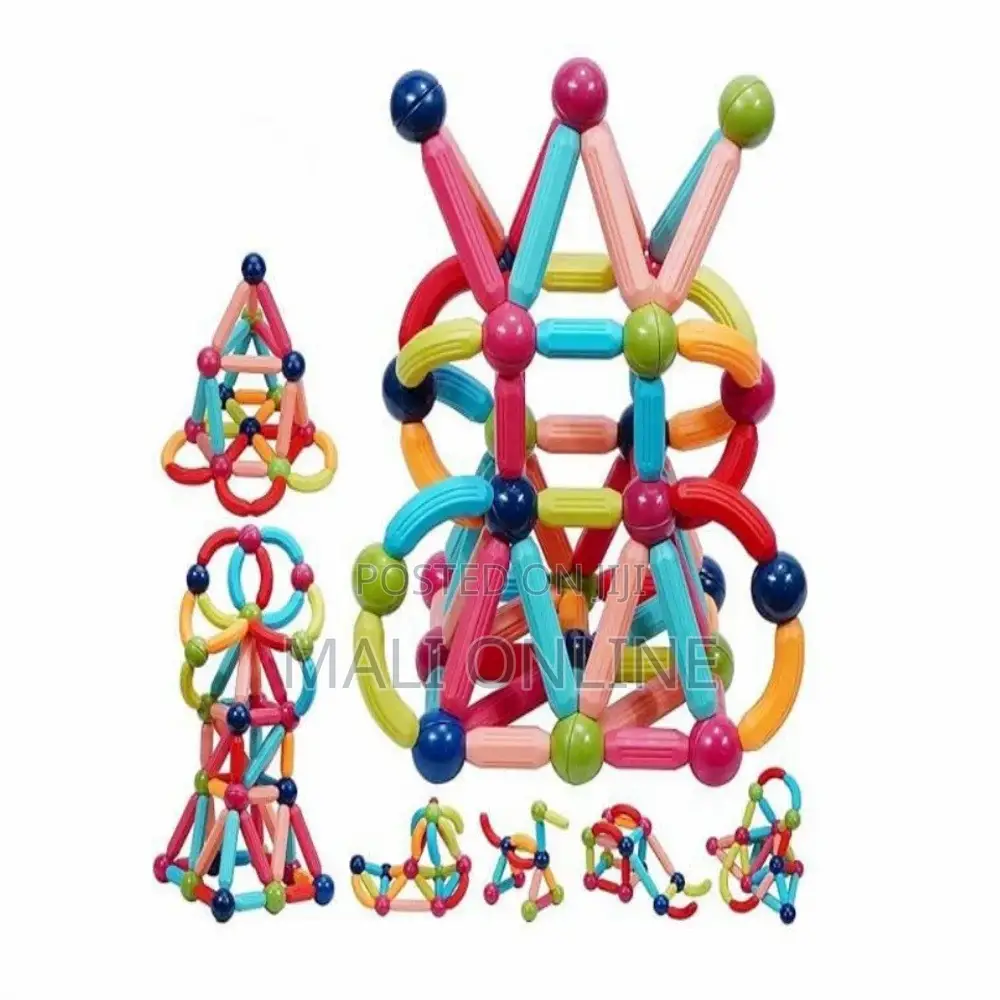 Magnetic Building Sticks and Balls Set 64 PCS Colorful Stem Bar Blocks