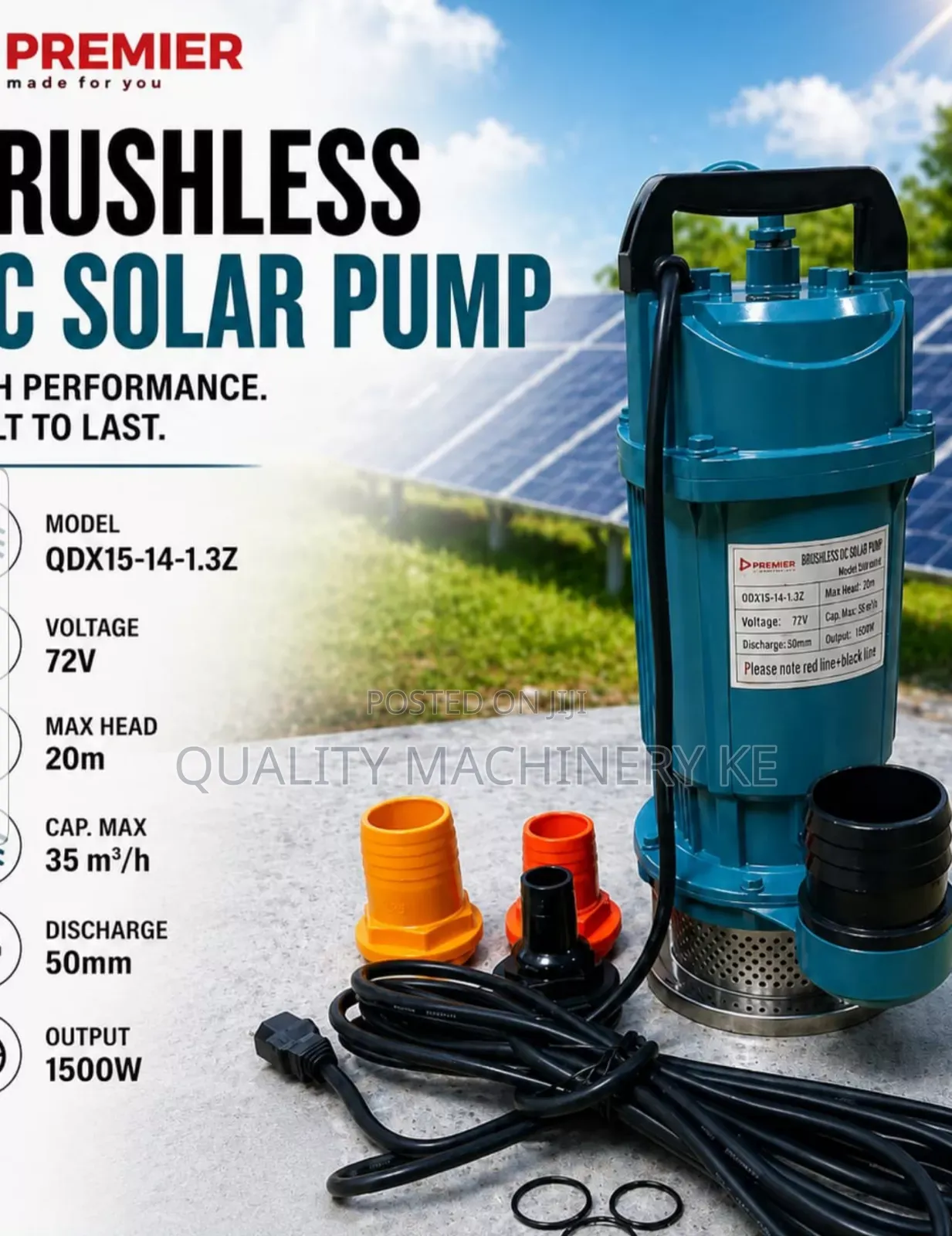 Reliable 1100w Premier Brushless Dc Solar Submersible Pump