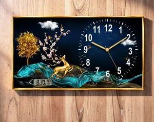 Classic Elegance Framed Crystal Painting Clock Wall Art Home Decor