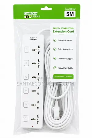 5m Universal Power Strip Extension Cord With Individual Switches