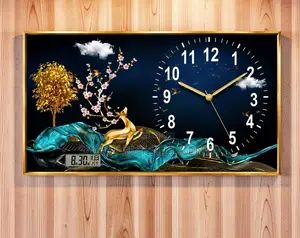 Living Room Décor Framed Crystal Painting Clock Wall Art Home Decor