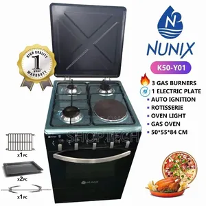 Nunix Cooker 3 Gas +1 Electric Plate Standing Cooker Plus Shelves