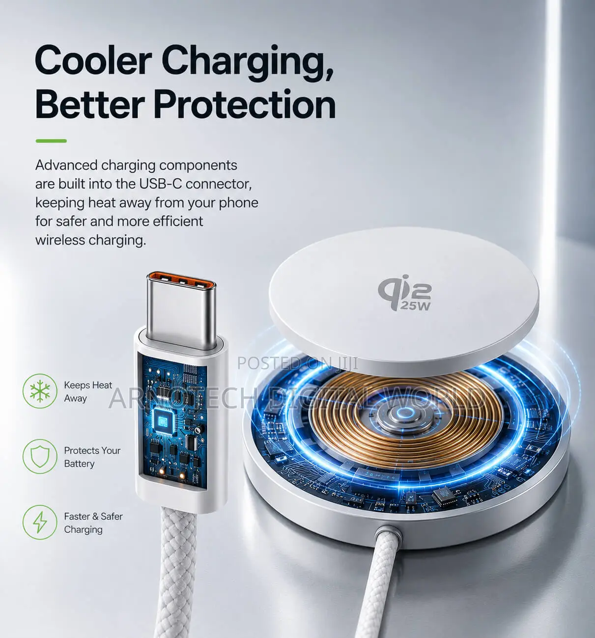 Magnetic Wireless Charging Pad 25w Fast Charger, Qi2 Usb C Charger