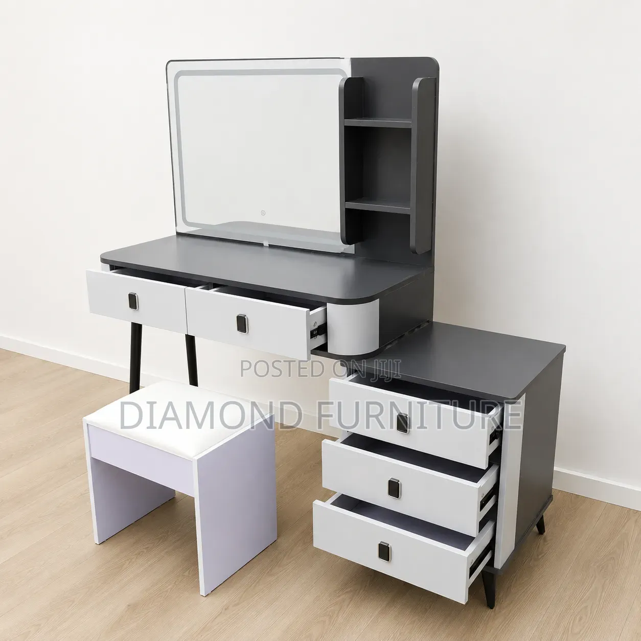 Led Dressing Table With Mirror, Stool Drawers – Modern Makeup Vanity