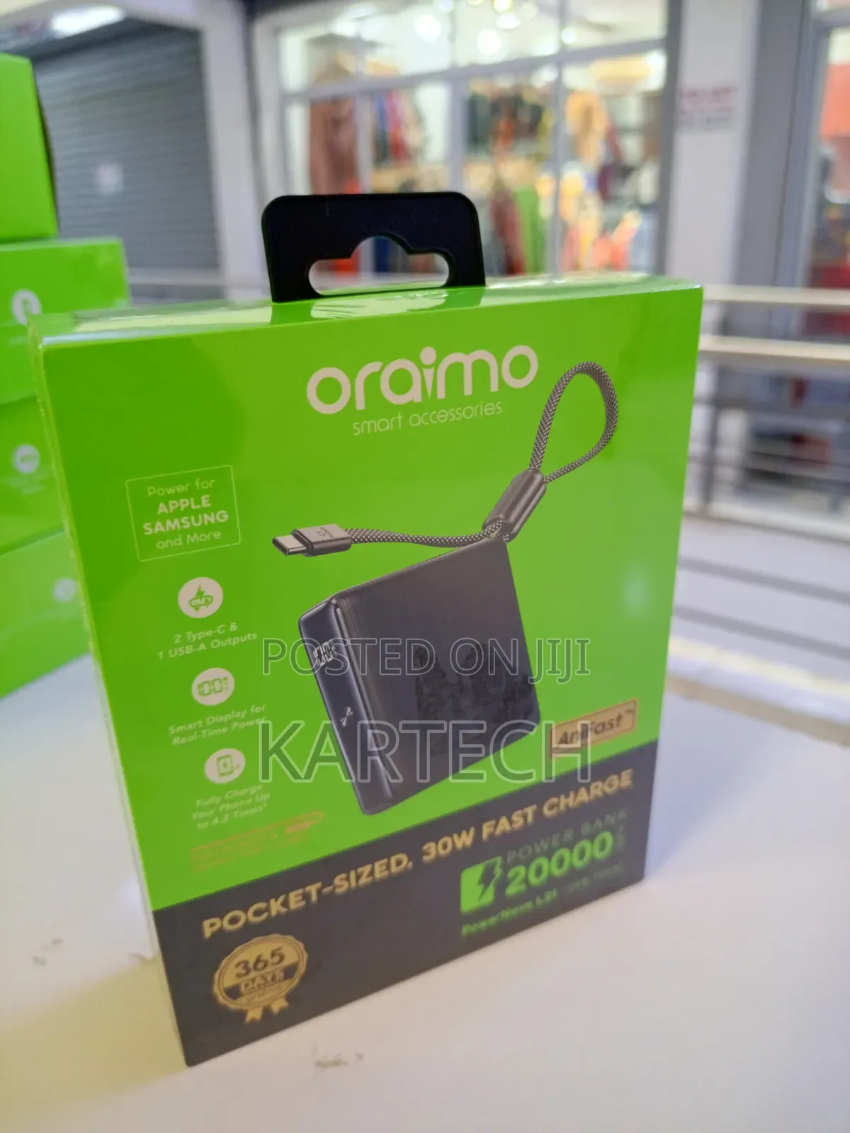 Oraimo 20000mah Anifast Power Bank – 30w Pd Fast Charge, Type-C Cable