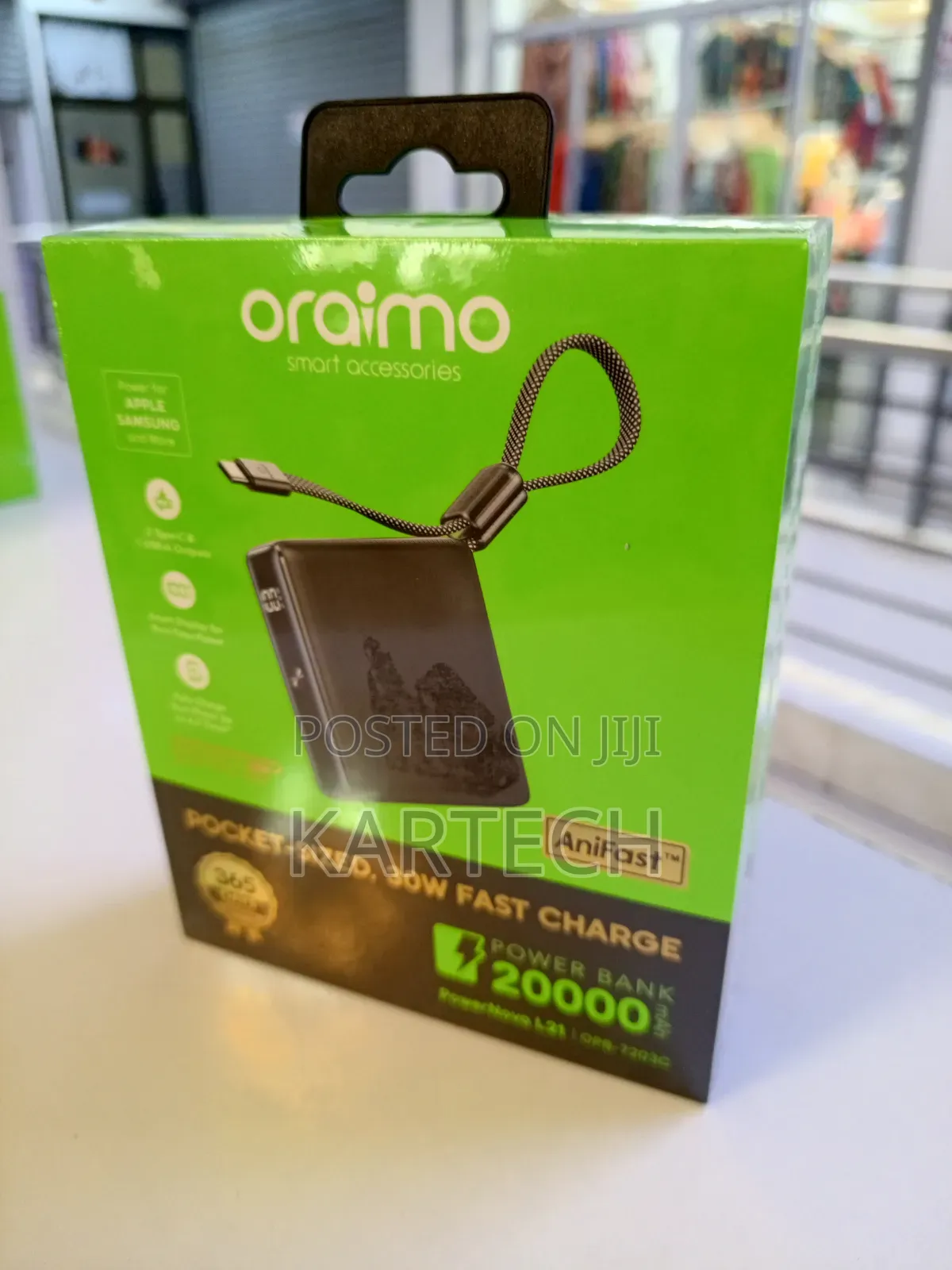 Oraimo 20000mah Power Bank 30w Pd Fast Charge, Type-C Built-in Cable