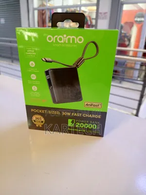 Oraimo 20000mah Power Bank 30w Pd Fast Charge, Type-C Built-in Cable