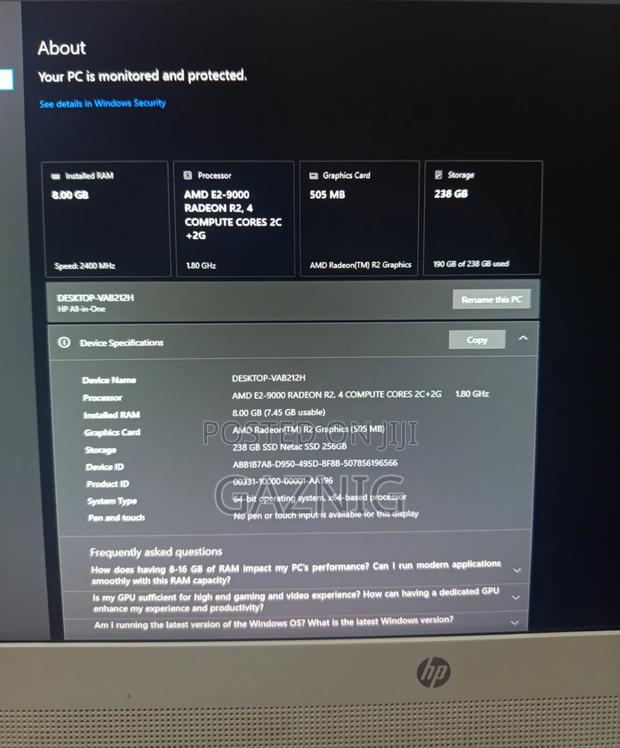 Desktop Computer HP AiO 20 8GB AMD SSD 256GB - thumbnail 5