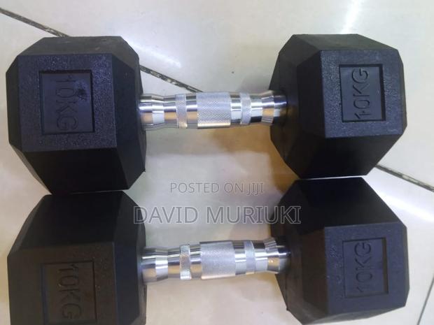 Hexagonal Rubber Dumbbells 10kg – Home Fitness Equipment.