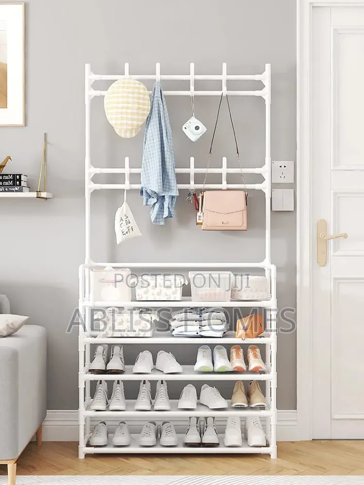 4 Layer Detachable Metal Shoe Rack With 8 Double Hooks