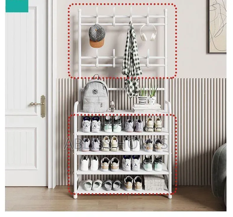 4 Layer Detachable Metal Shoe Rack With 8 Double Hooks