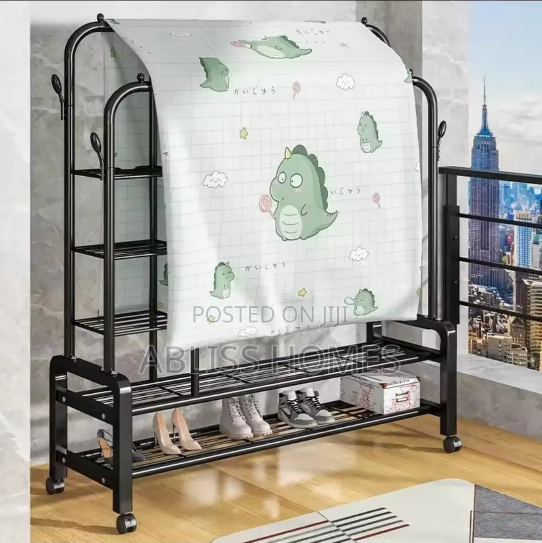 Multifunctional Clothes Rack With Side Storage Shelves