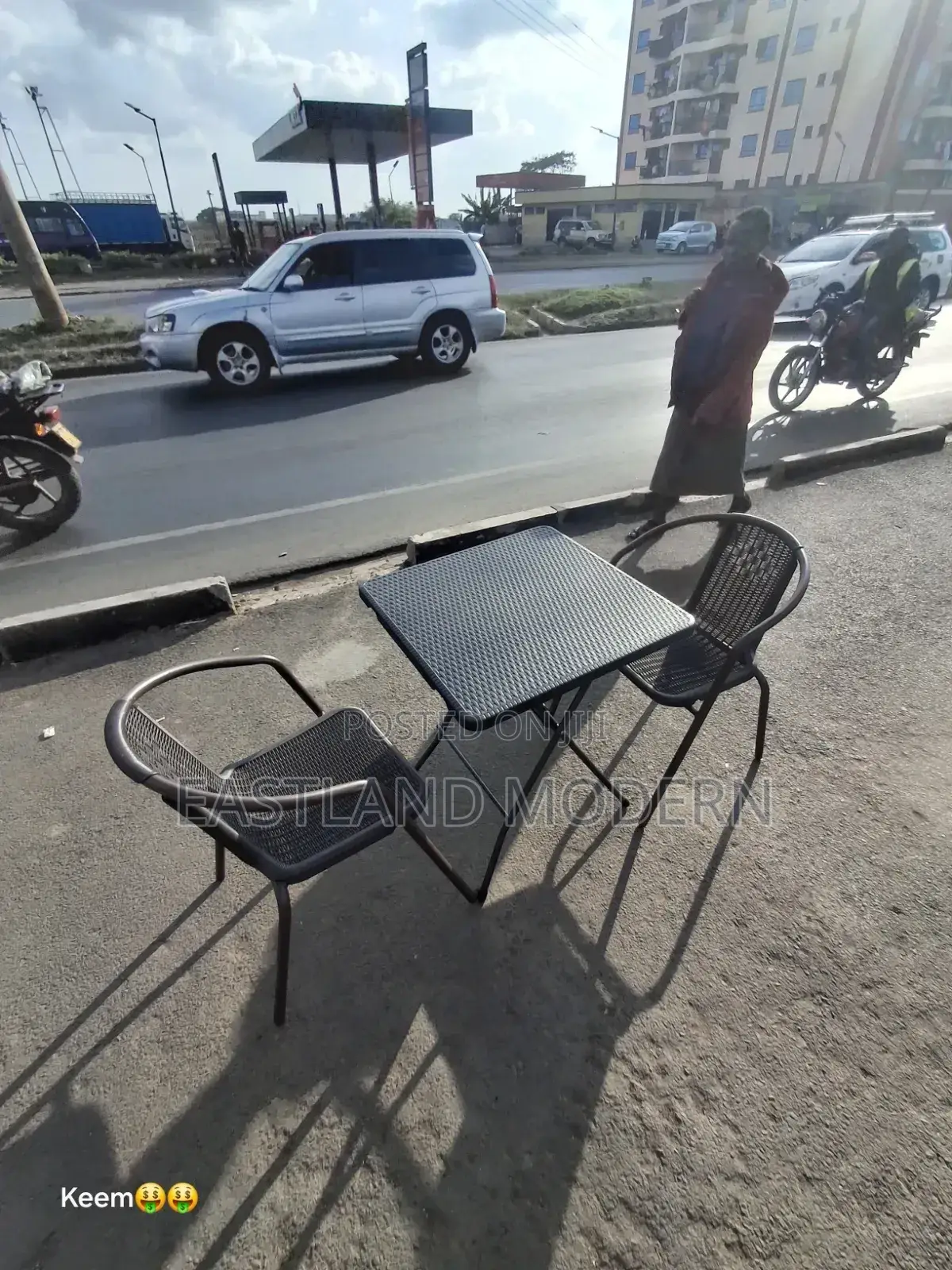 Square Foldable Table With Two Rattan Chair
