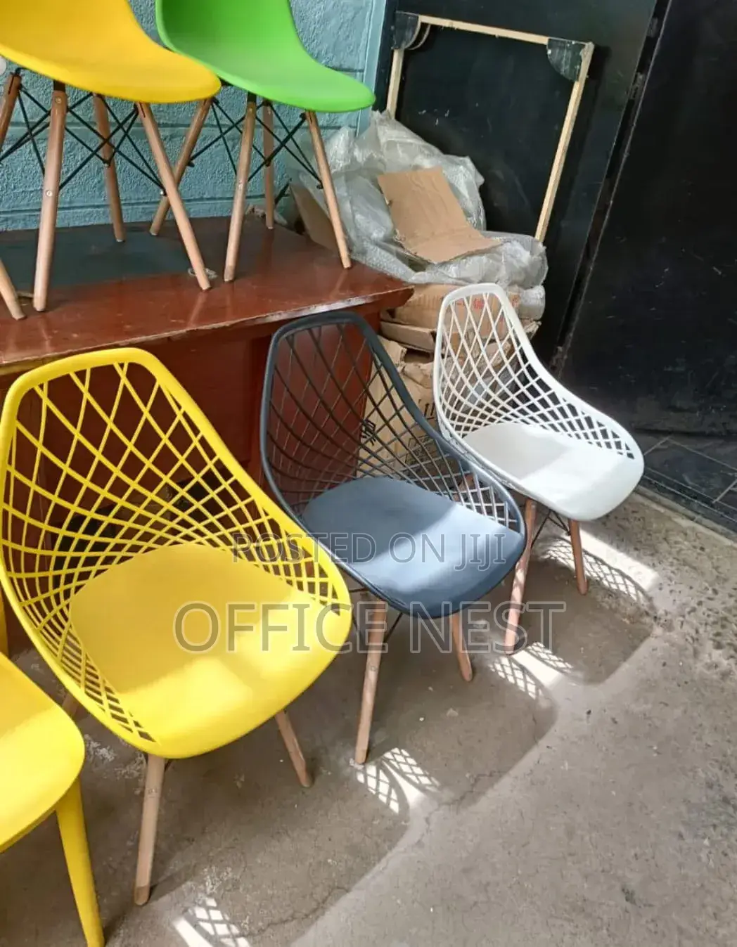 Multicoloured Mesh Eames Chairs