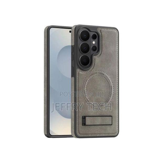 S26 Ultra Leather Case. Magsafe With Stand. Grey - main view