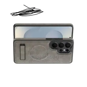 S26 Ultra Leather Case. Magsafe With Stand. Grey
