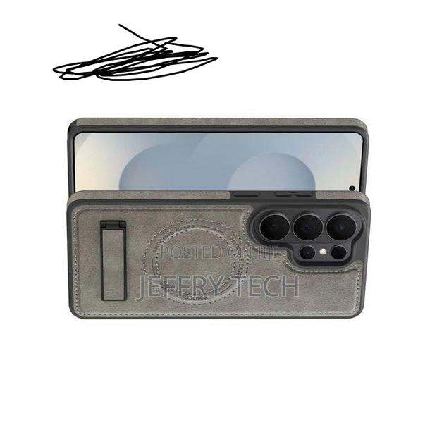 S26 Ultra Leather Case. Magsafe With Stand. Grey - thumbnail 2