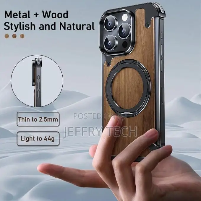 Magnetic Wood-Armor Case Hidden Wooden Cover for iPhone 16 Pro Max