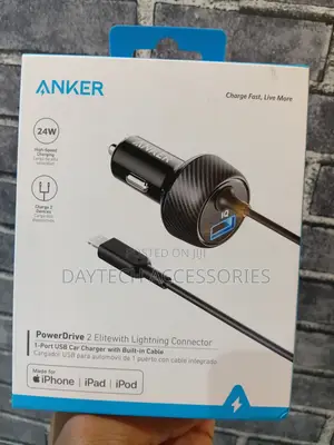 Anker Powerdrive 2 Elite Car Charger With Built-in Lightning Cable.