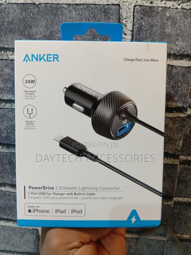 Anker Powerdrive 2 Elite Car Charger With Built-in Lightning Cable.
