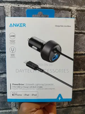 Anker Powerdrive 2 Elite Car Charger With Built-in Lightning Cable.