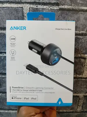 Anker Powerdrive 2 Elite Car Charger With Built-in Lightning Cable.