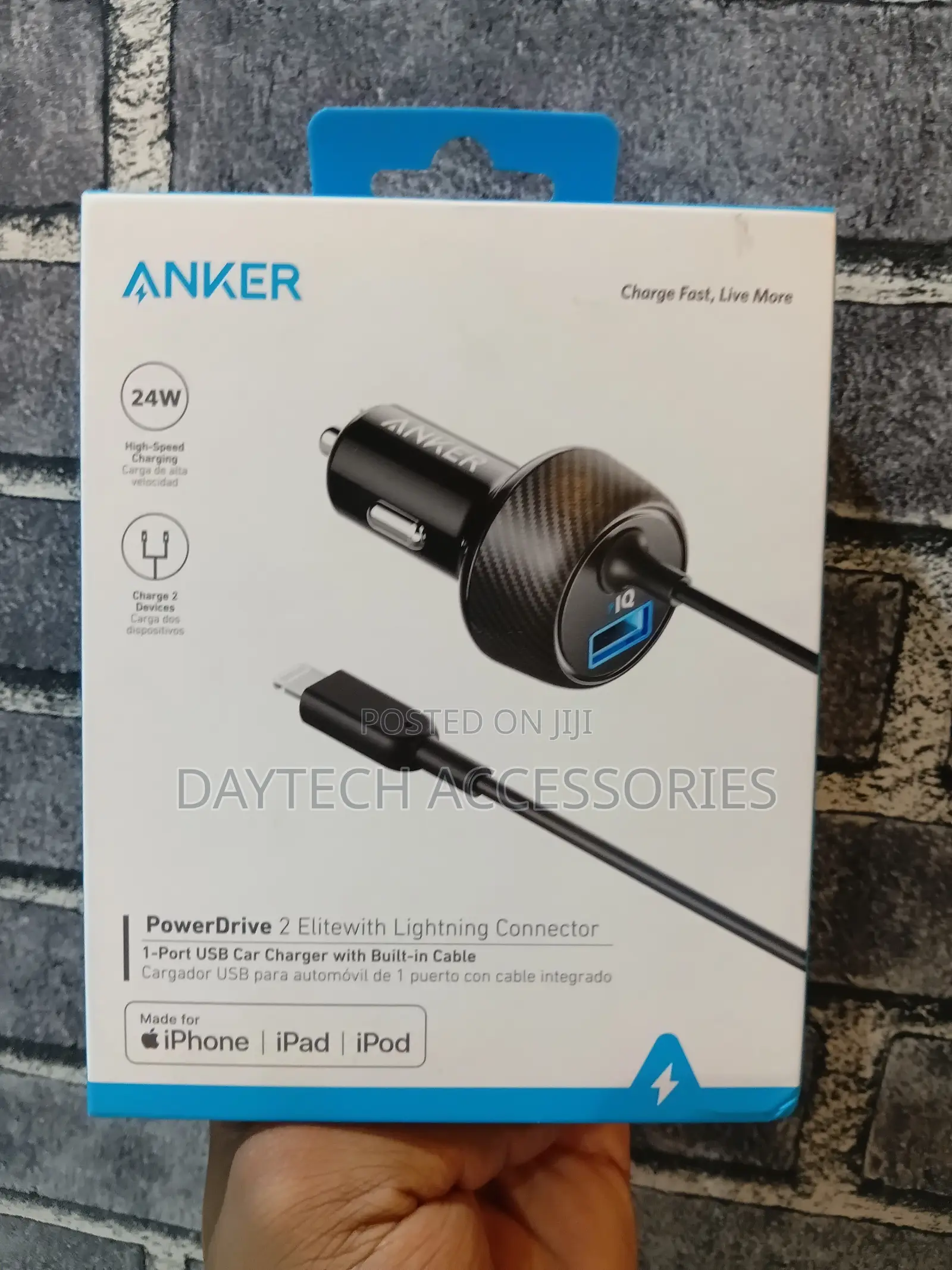 Anker Powerdrive 2 Elite With Lightning Connector Car Charger 24w.