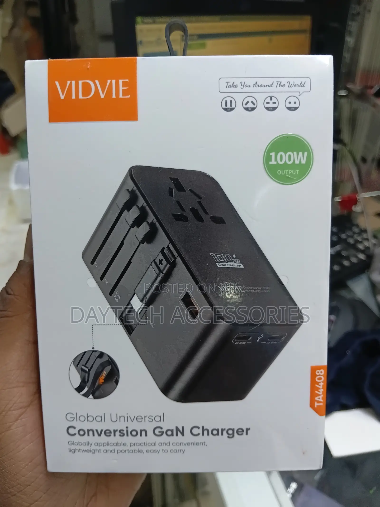Vidvie Ta4408 100w Global Travel Adapter With a Built-in Type-C Cable