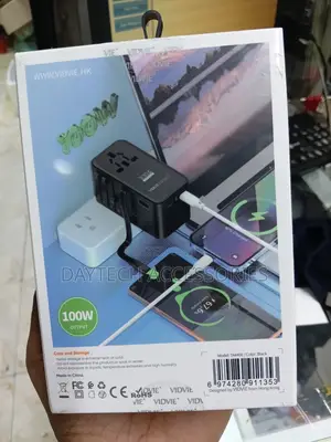 Vidvie Ta4408 100w Global Travel Adapter With a Built-in Type-C Cable