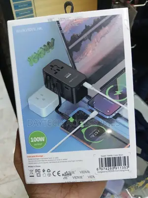 Vidvie Ta4408 100w Global Travel Adapter With a Built-in Type-C Cable