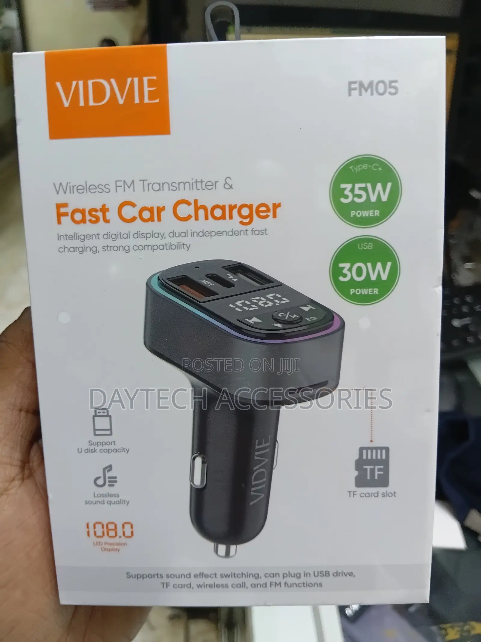 Vidvie Fm05 2-in-1 Wireless Bluetooth Fm Transmitter and Car Charger.