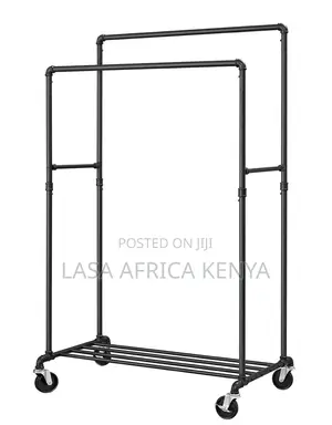 Heavy-Duty Rolling Double-Rail Clothes Rack, 90kg Load