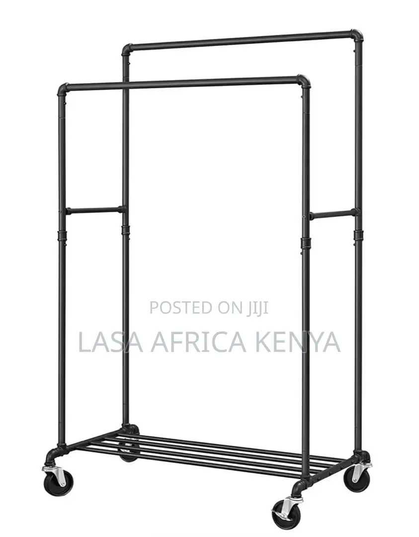 Heavy-Duty Rolling Double-Rail Clothes Rack, 90kg Load