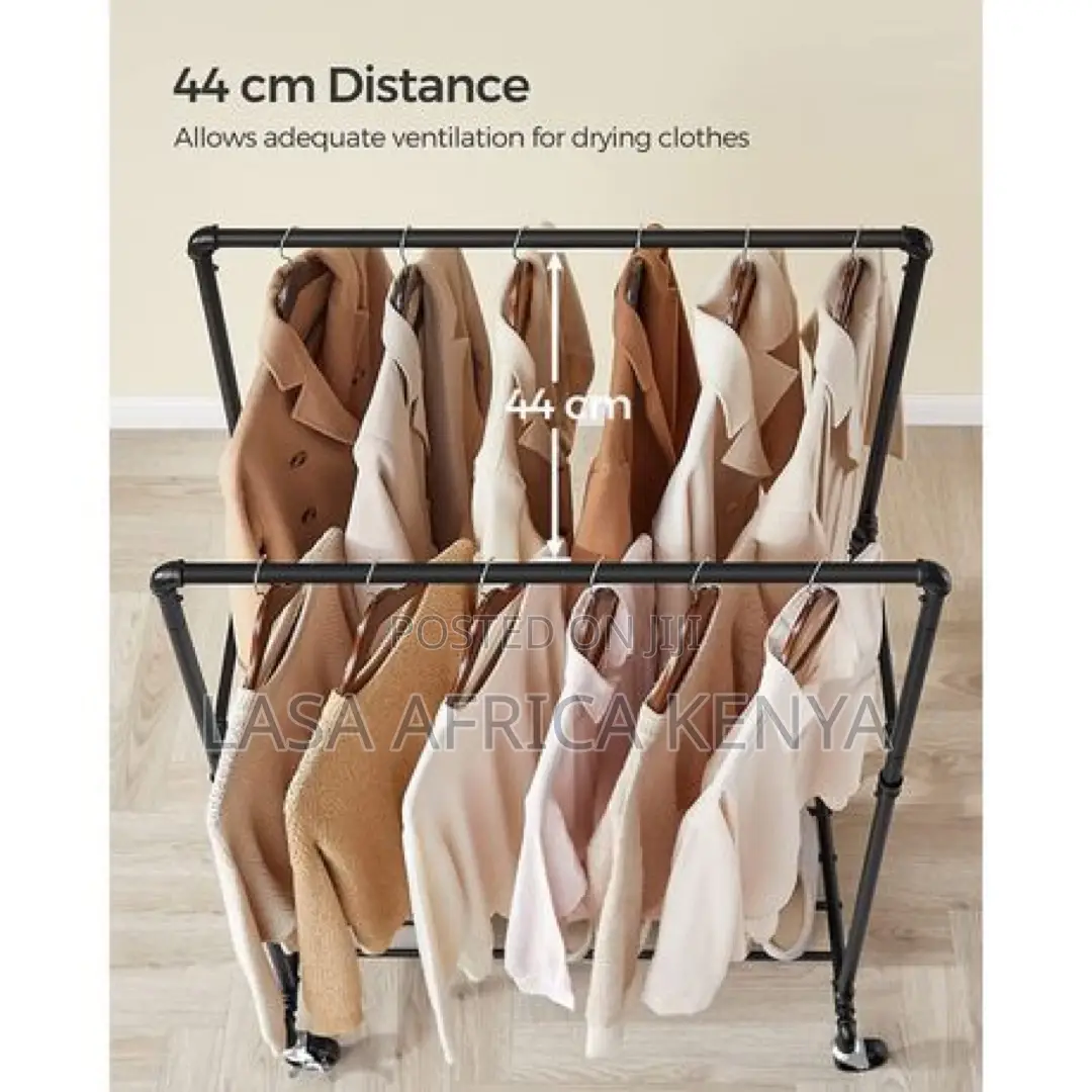 Heavy-Duty Rolling Double-Rail Clothes Rack, 90kg Load