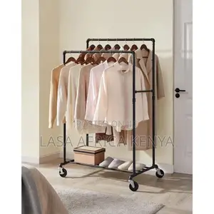 Heavy-Duty Rolling Double-Rail Clothes Rack, 90kg Load