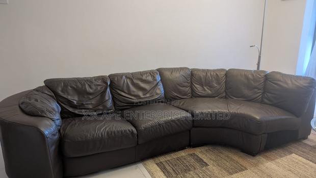 Large Curved Leather Corner Sofa - thumbnail 4