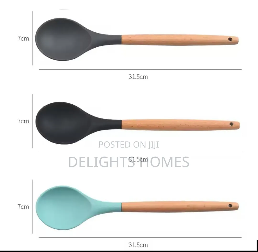 Silicone Wooden Handle Serving Spoon_alp