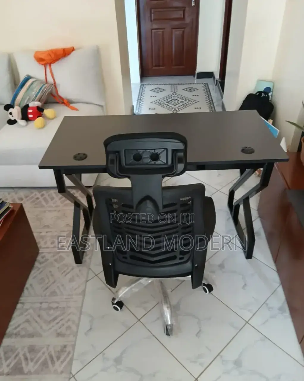 Metallic Desk With Swivel Headrest Office Chair