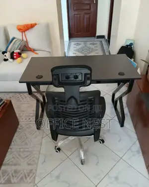 Metallic Desk With Swivel Headrest Office Chair