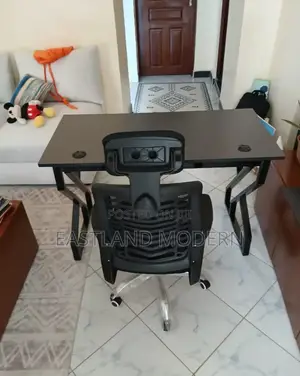 Metallic Desk With Swivel Headrest Office Chair