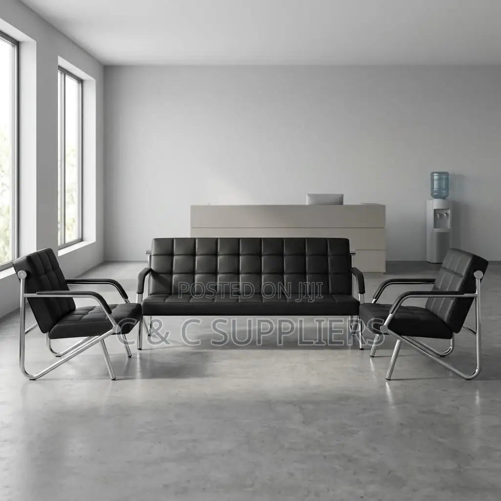 5-Seater Black Leather Visitor's Sofa
