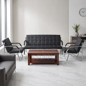 5-Seater Black Leather Visitor's Sofa