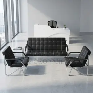 5-Seater Black Leather Visitor's Sofa
