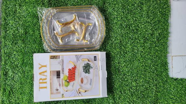 Luxury 3-Piece Acrylic Serving Tray Set With Elegant Gold Handles