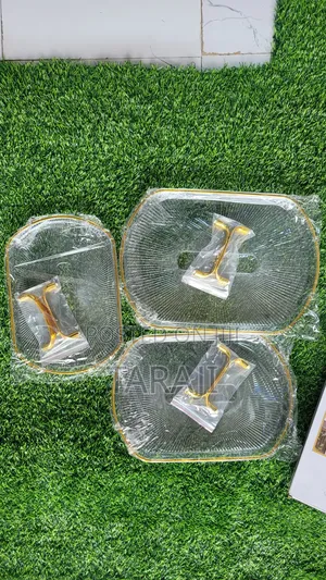 Luxury 3-Piece Acrylic Serving Tray Set With Elegant Gold Handles