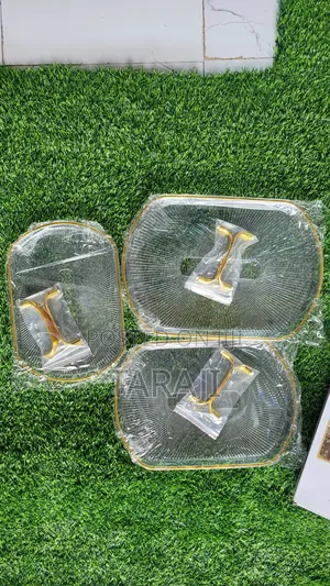 Luxury 3-Piece Acrylic Serving Tray Set With Elegant Gold Handles
