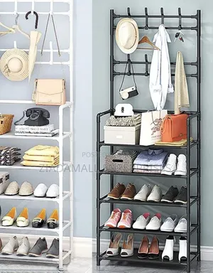 Shoe Rack With Hanger,Space-Saving Entryway Shoe Rack With Hanging