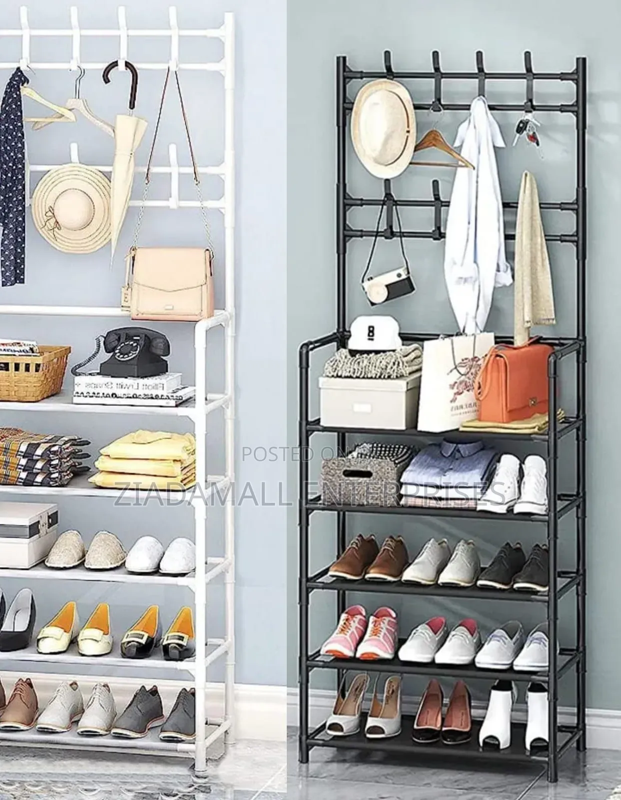 Shoe Rack With Hanger,Freestanding Shoe Storage Rack With Hanger Hooks