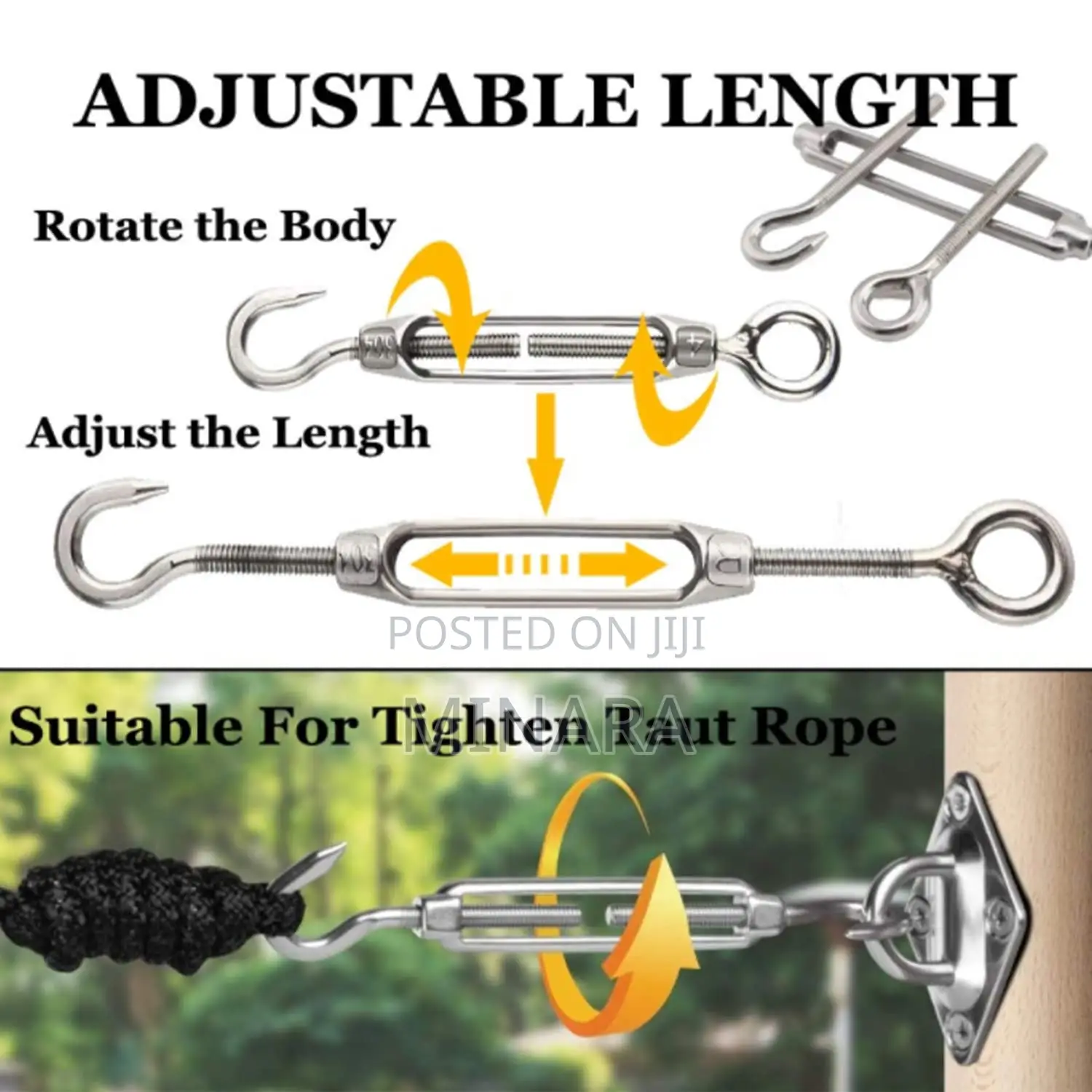 M14, Turnbuckle Wire Rope Tensioner, Hook and Eye Type